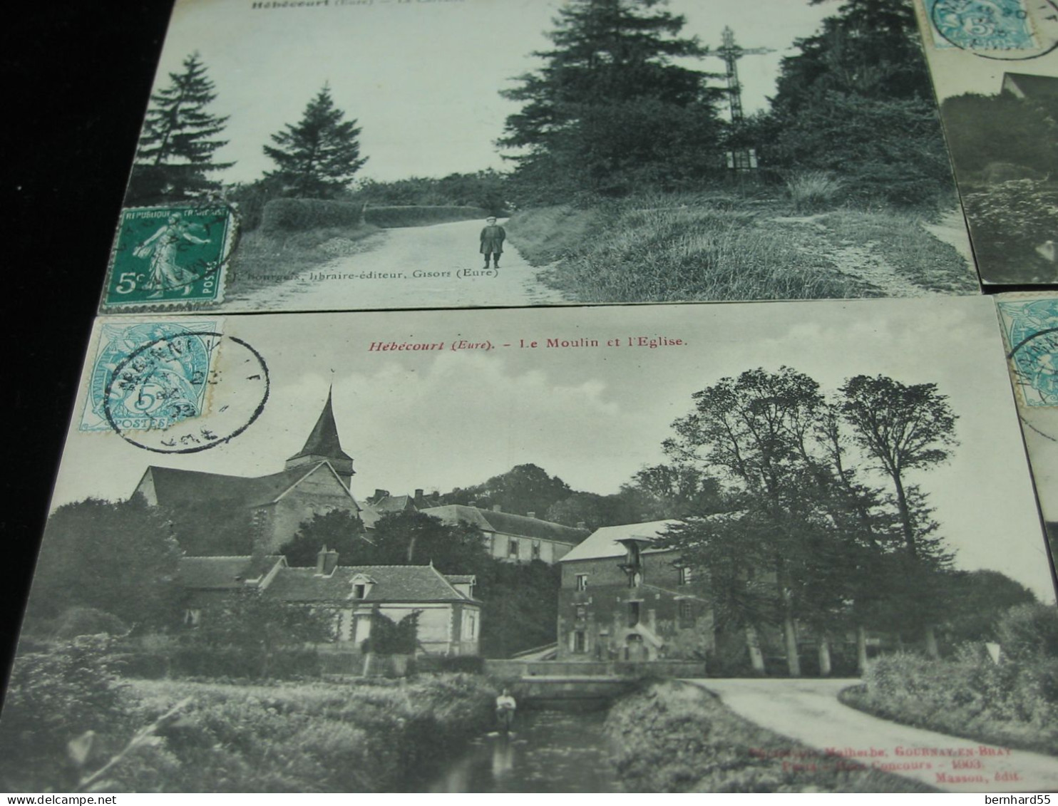 6 cpa Hébécourt 2 x Le Moulin et l'Eglise - Route de Gisors - Forge de M. Tournant - Le Calvaire - La Mairie et la Place