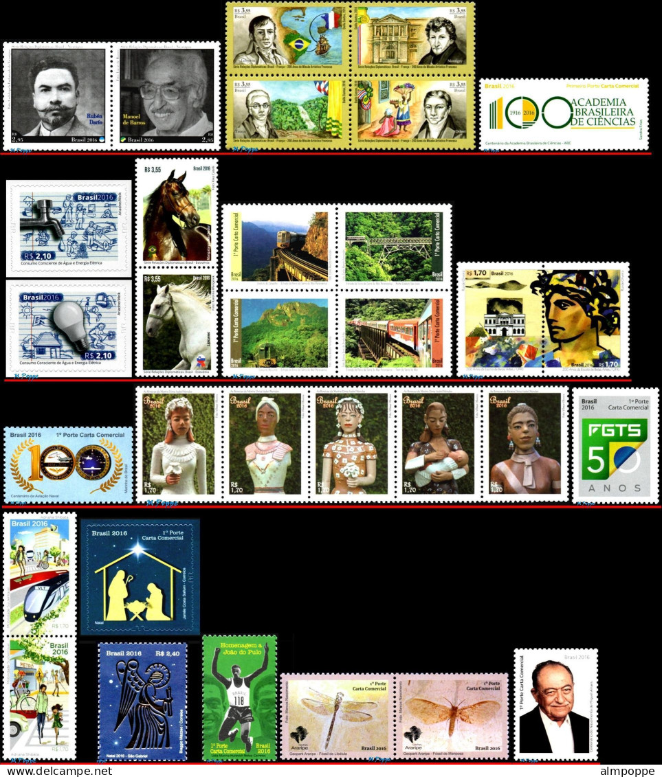 Ref. BR-Y2016-1 BRAZIL 2016 - ALL STAMPS ISSUED, FULLYEAR, ALL MNH VF, . 119V - Années Complètes