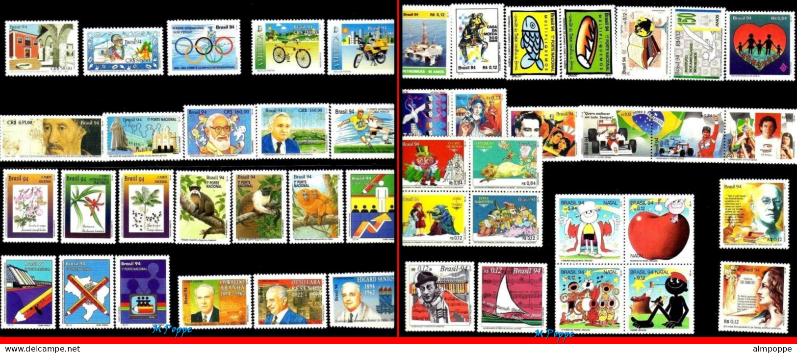 Ref. BR-Y1994-S BRAZIL 1994 - ALL COMMEMORATIVE STAMPSOF THE YEAR, 48V, MNH, . 48V Sc# 2439~2523 - Full Years