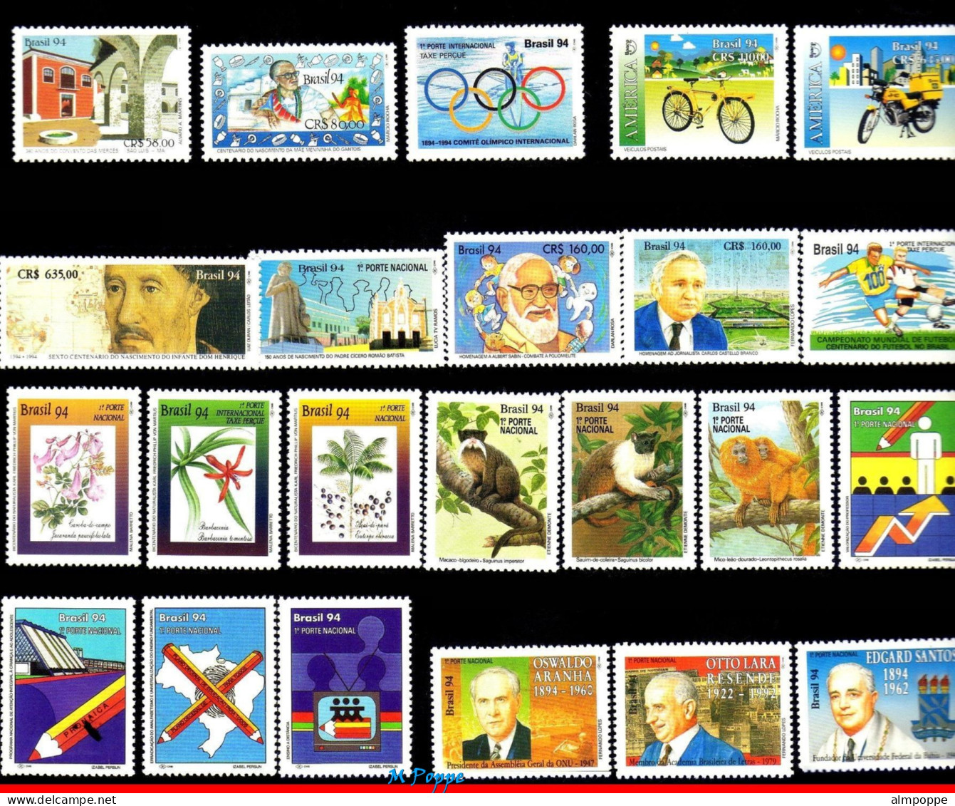 Ref. BR-Y1994-S BRAZIL 1994 - ALL COMMEMORATIVE STAMPSOF THE YEAR, 48V, MNH, . 48V Sc# 2439~2523 - Annate Complete