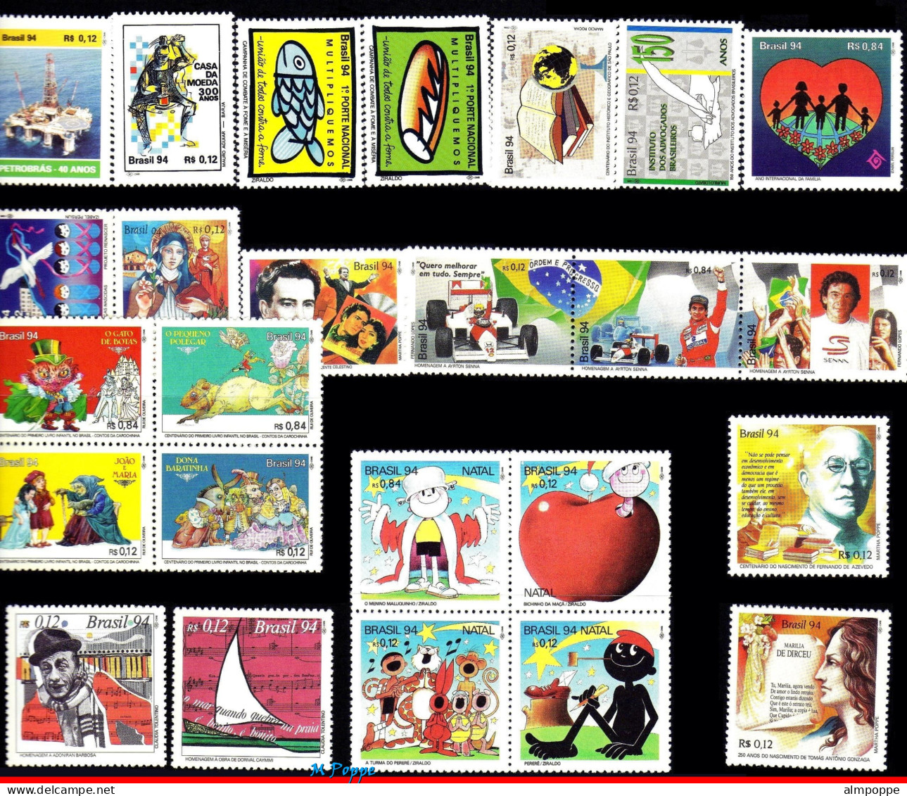 Ref. BR-Y1994-S BRAZIL 1994 - ALL COMMEMORATIVE STAMPSOF THE YEAR, 48V, MNH, . 48V Sc# 2439~2523 - Años Completos