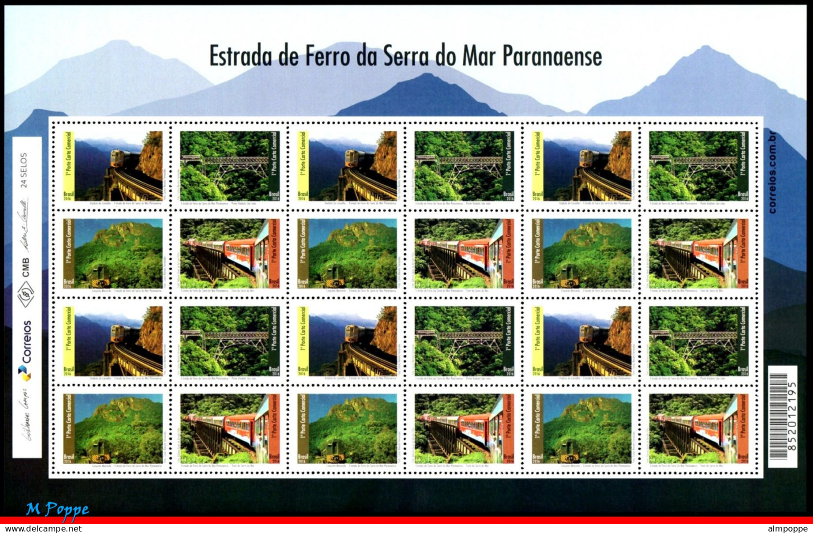 Ref. BR-V2016-12FO BRAZIL 2016 - SERRA DO MAR PARANAENSERAILWAY, BRIDGES, SHEET MNH, RAILWAYS, TRAINS 24V - Blokken & Velletjes