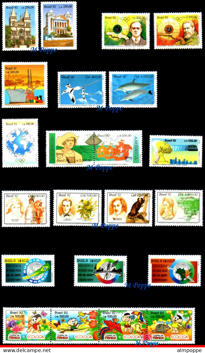 Ref. BR-Y1992 BRAZIL 1992 - ALL STAMPS ISSUED, FULLYEAR, SCOTT: 2347 TO 2397 + RA28, MNH, . 59V Sc# 2347~2397 - Annate Complete