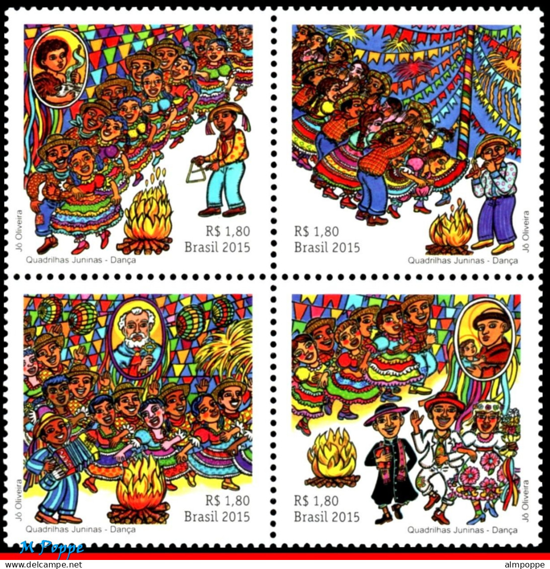 Ref. BR-3306-FO BRAZIL 2015 - JUNE FESTIVALS, DANCE,MUSIC, MUSICAL INSTRUMENTS, SET MNH, FOLKLORE 24V Sc# 3306 - Blokken & Velletjes