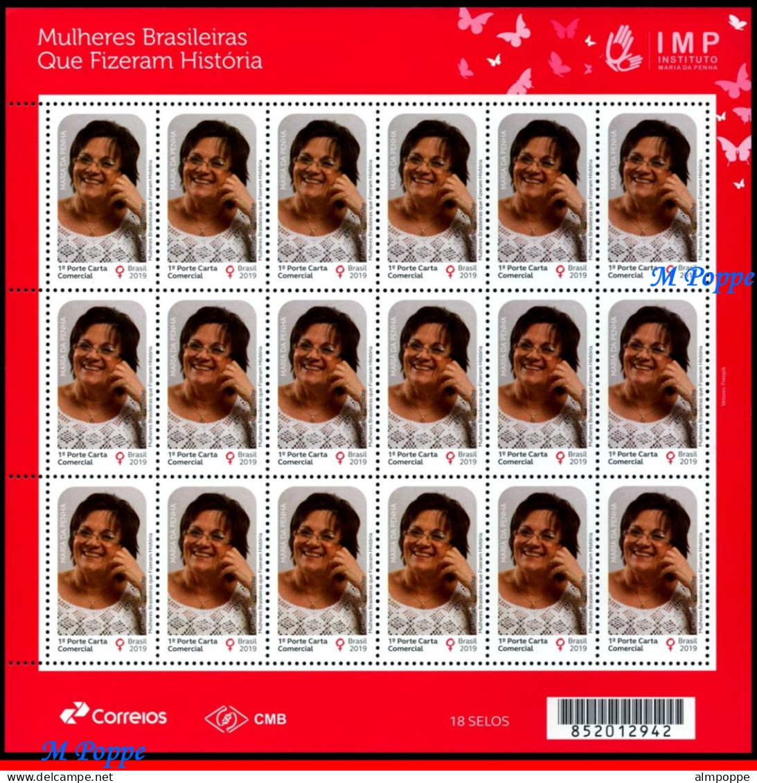 Ref. BR-V2019-27-F BRAZIL 2019 - WOMEN WHO MADE HISTORY,MARIA DA PENHA, WOMEN�S RIGHTS,SHEET MNH, FAMOUS PEOPLE 18V - Hojas Bloque