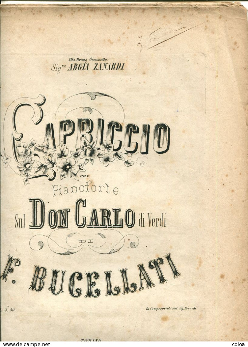 Partition Capriccio Per Pianoforte Sul Don Carlo Di Verdi Di F. BUCELLATI - G-I