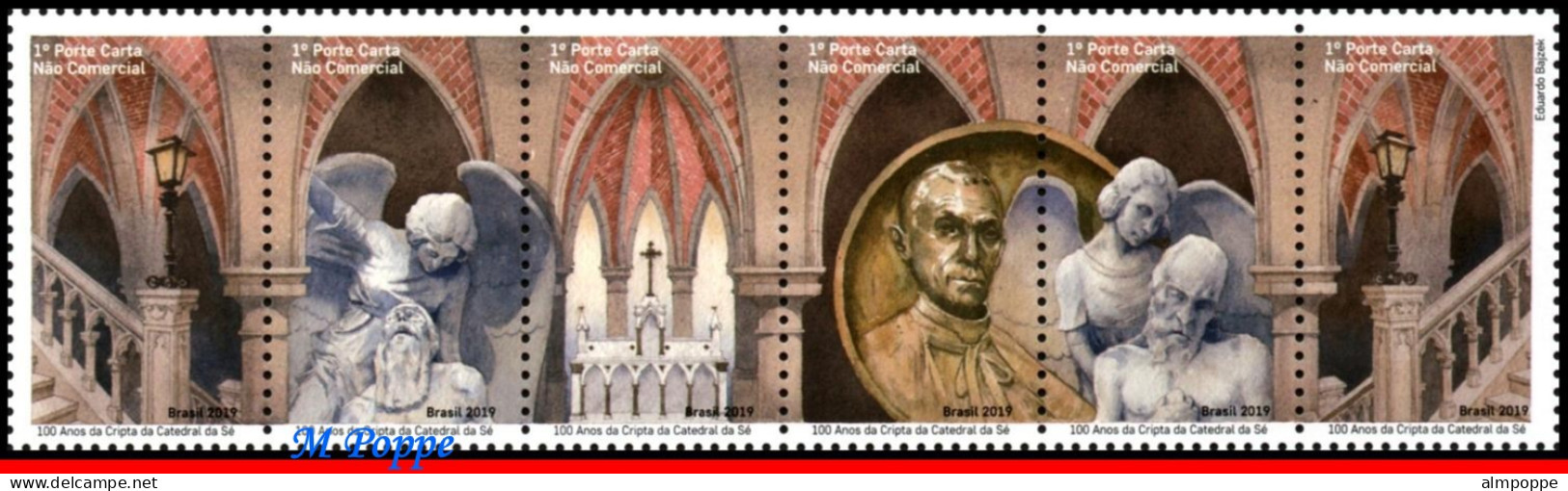 Ref. BR-V2019-20-F BRAZIL 2019 - CRYPT OF SEE CATHEDRAL,ART, RELIGION, SCULTURES, SHEET MNH, CHURCHES 12V - Blocks & Sheetlets