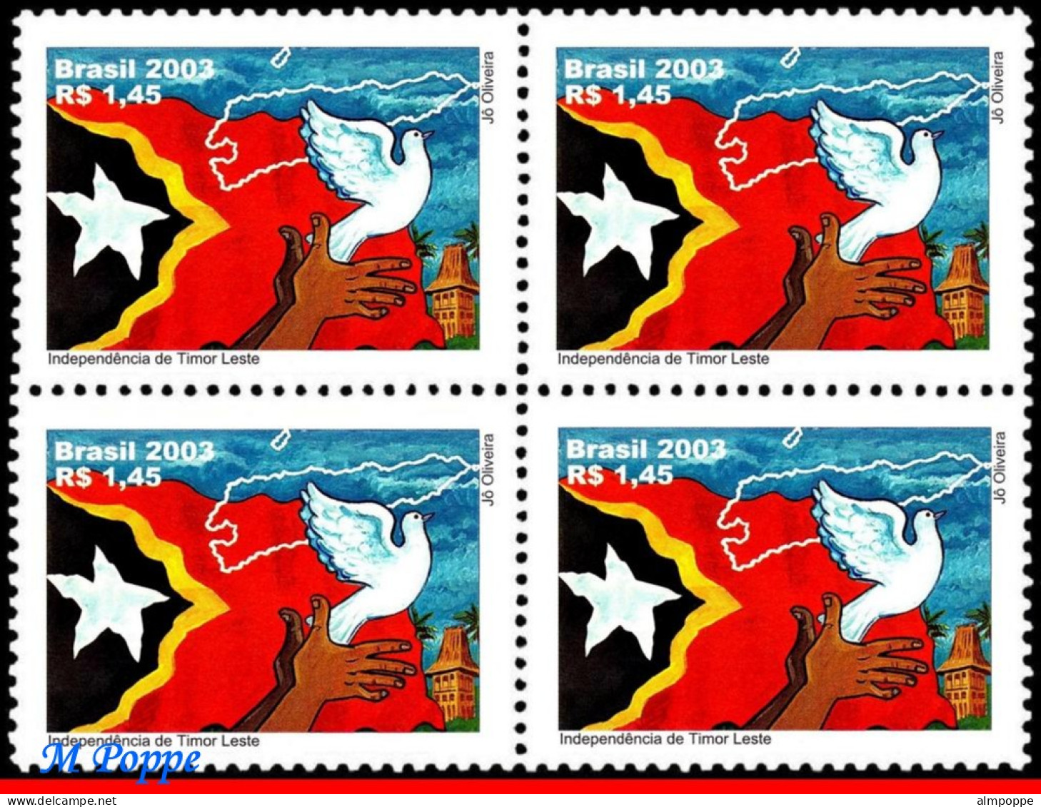 Ref. BR-2882-Q BRAZIL 2003 - INDEPENDENCE OF EASTTIMOR, FLAGS, BIRDS, MI# 3300, BLOCK MNH, HISTORY 4V Sc# 2882 - Blocchi & Foglietti