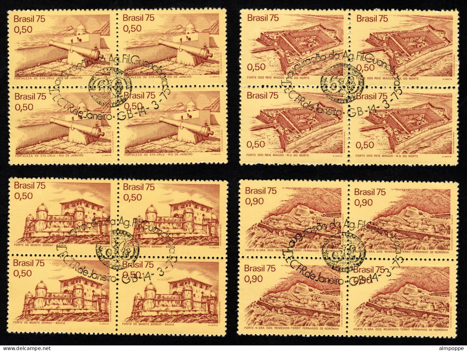 Ref. BR-1379-82-QC BRAZIL 1975 - COLONIAL FORTS,FORTRESSES, COMMEMORATIVE POSTMARK NH, CASTLES, FORTIFICATIONS 16V - Usati