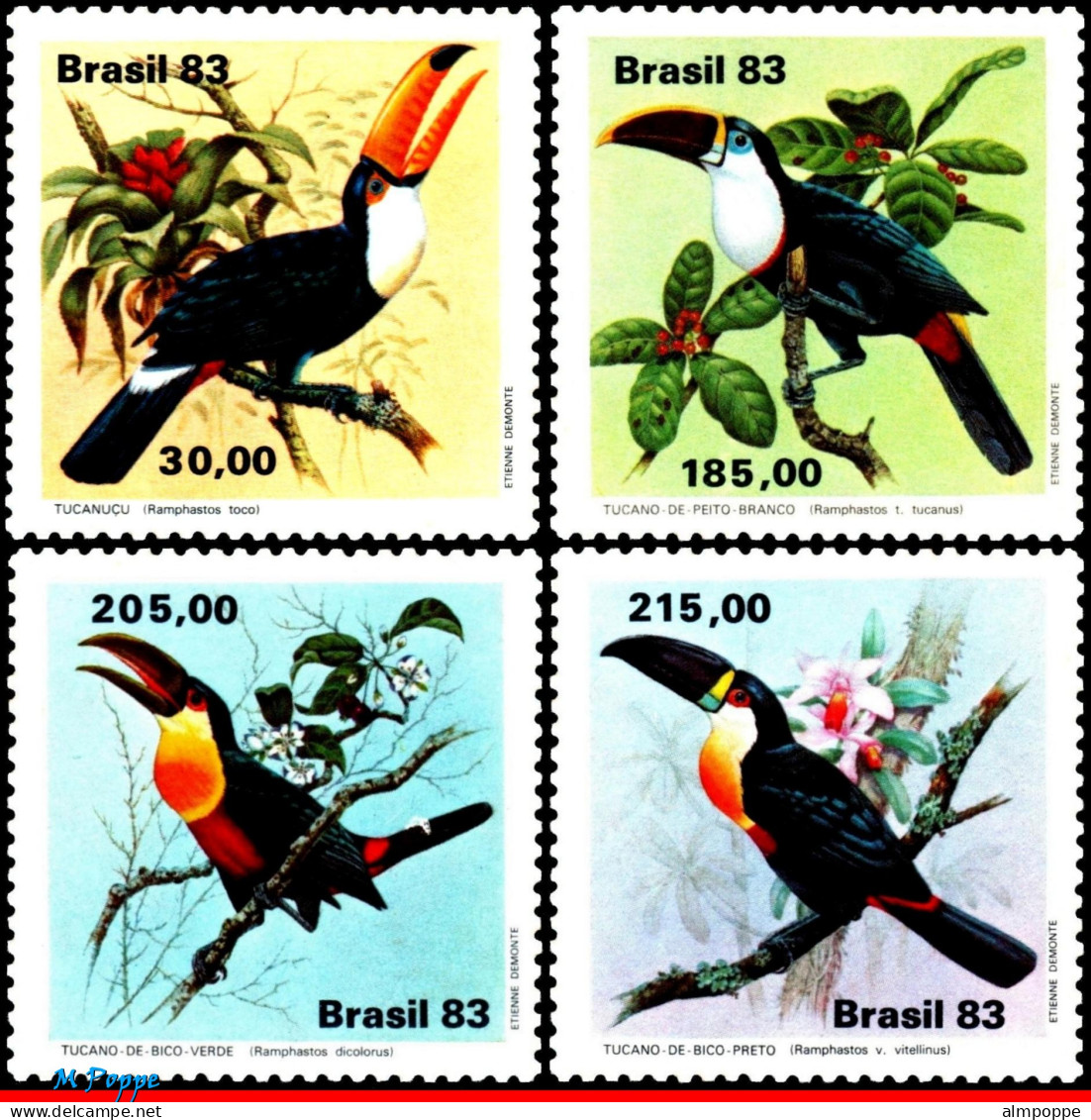 Ref. BR-1857-60 BRAZIL 1983 - TOUCANS, FAUNA,MI# 1964-67, SET MNH, BIRDS 4V Sc# 1857-1860 - Pélicans