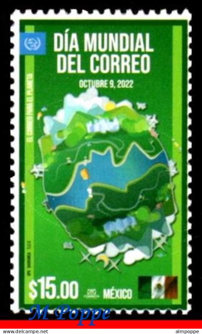 Ref. MX-V2022-27 MEXICO 2022 - WORLD POST DAY, GLOBE,FLAG, MNH, PHILATELY 1V - Poste