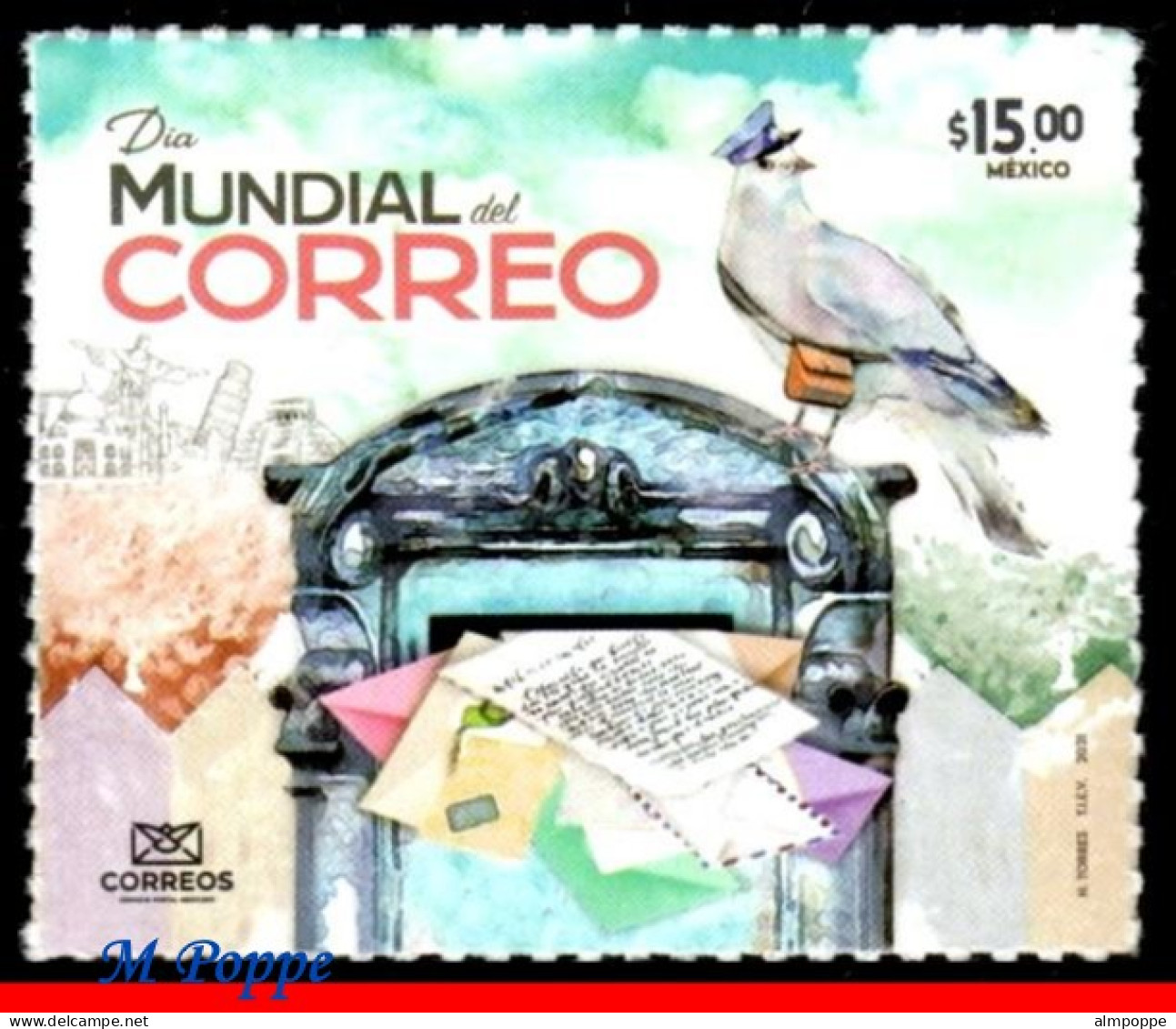 Ref. MX-V2021-21 MEXICO 2021 - WORLD POST DAY, DOVE,BIRDS, MAIL BOX, MNH, POST 1V - Poste