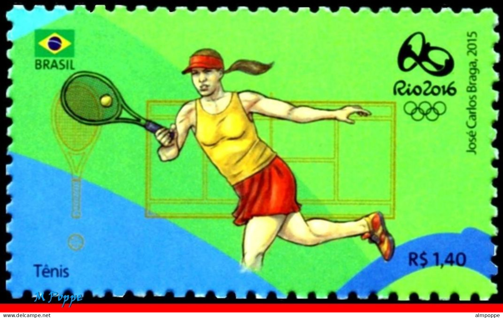 Ref. BR-3318I BRAZIL 2015 - OLYMPIC GAMES, RIO 2016,TENNIS, STAMP OF 4TH SHEET, MNH, SPORTS 1V Sc# 3318I - Sommer 2016: Rio De Janeiro