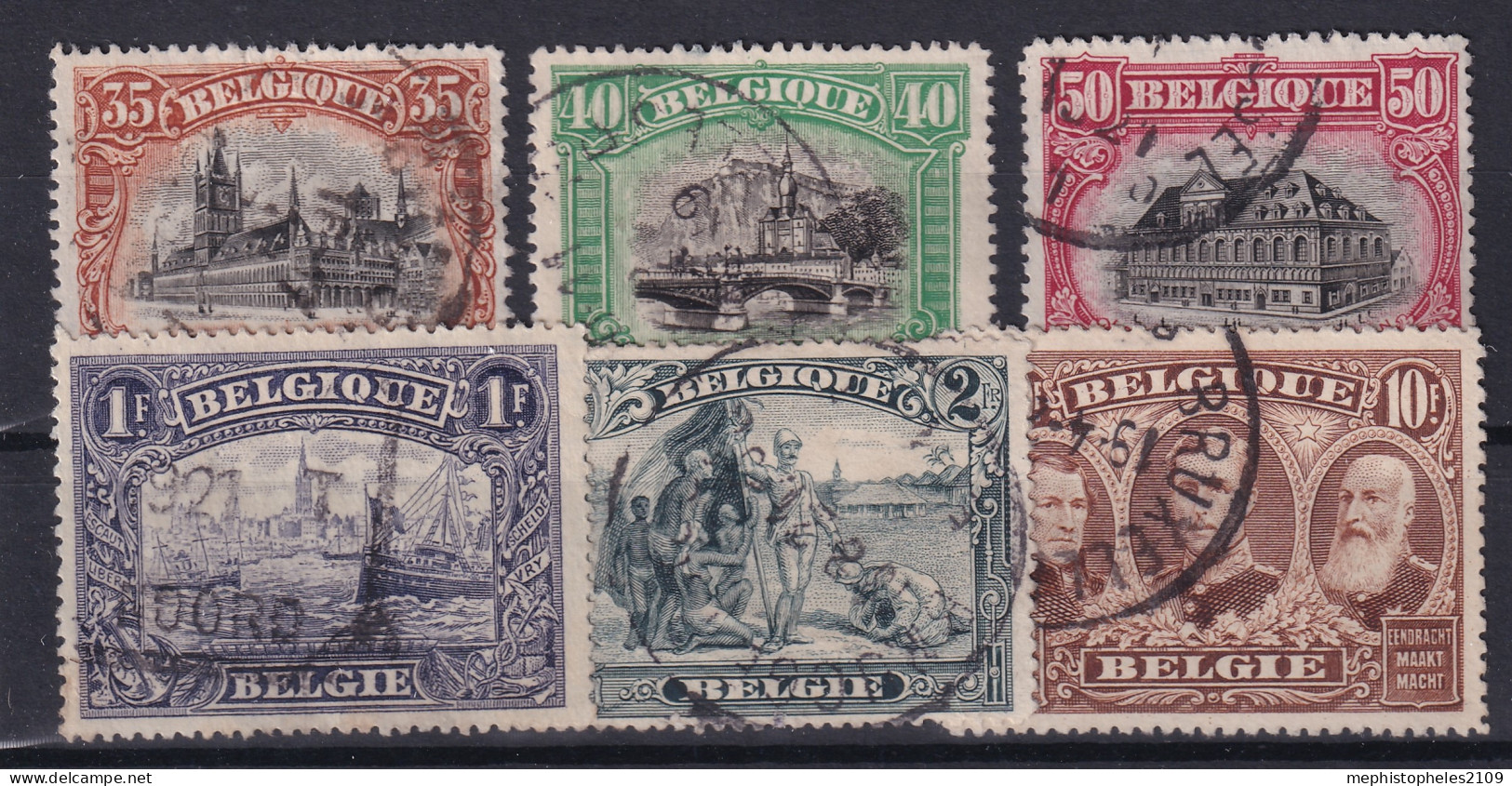 BELGIUM 1928 - Canceled - Sc# 116a, 117a, 118a, 119a, 120c, 122a - Used Stamps