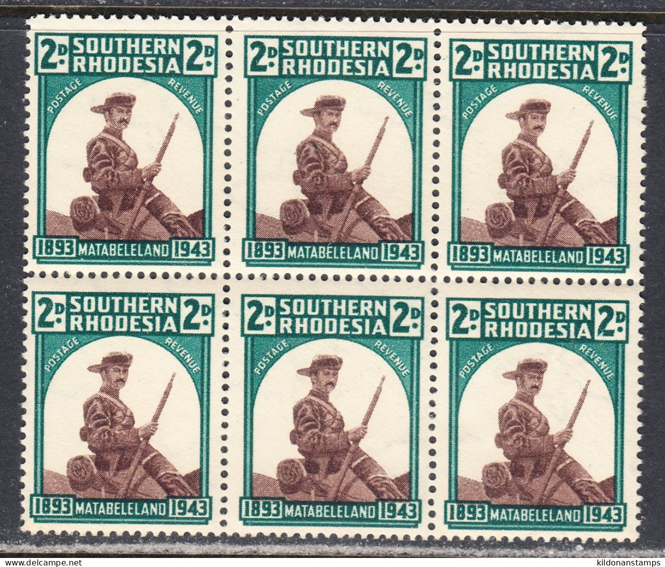 Southern Rhodesia 1943 Mint No Hinge, Block Of 6, Sc# 64, SG 61 - Rhodesia Del Sud (...-1964)