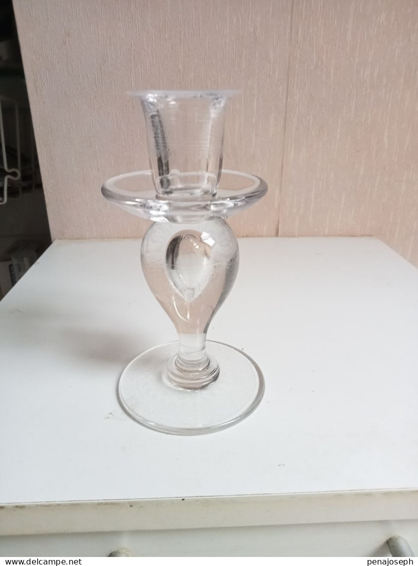 Bougeoir Ancien En Cristal Signé  St-louis Hauteur 15 Cm X 8 Cm - Chandeliers, Candelabras & Candleholders