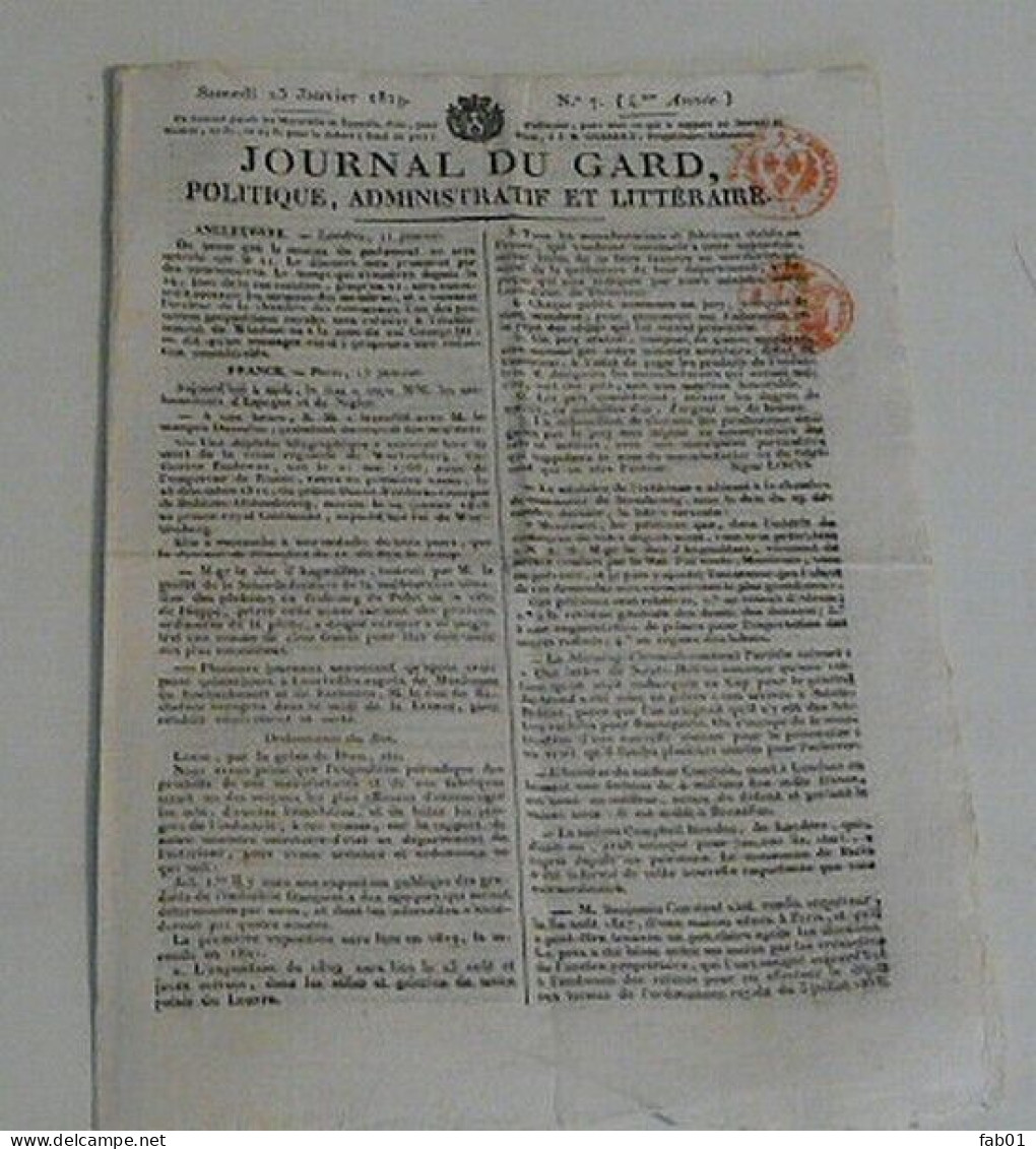 Journal Du Gard Du 23 Janvier 1819.( Création Exposition De 1819-Alsace-St-Hélène,bonaparte....) - 1800 - 1849