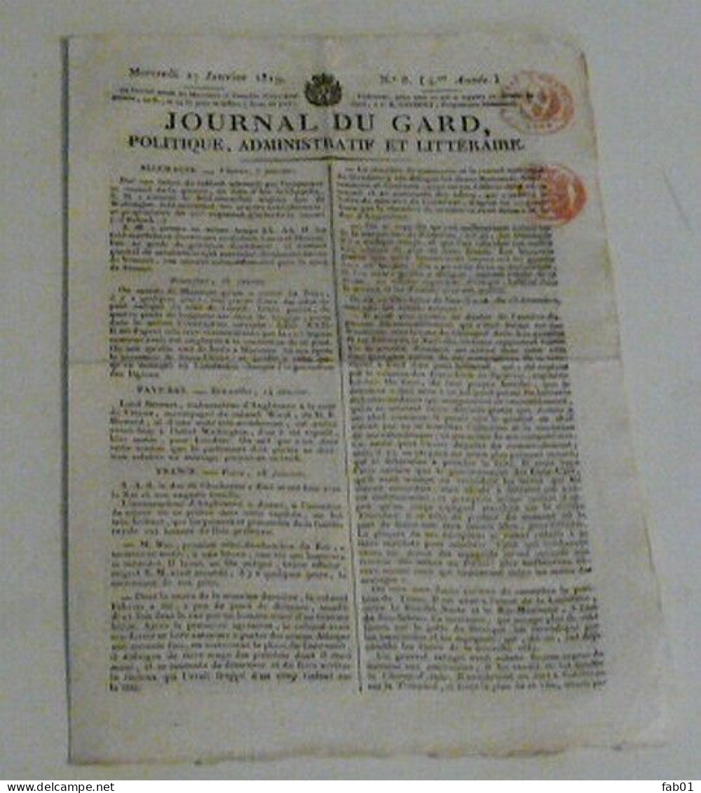 Journal Du Gard Du 27 Janvier 1819.(Wellington-Duel-général Grouchy). - 1800 - 1849