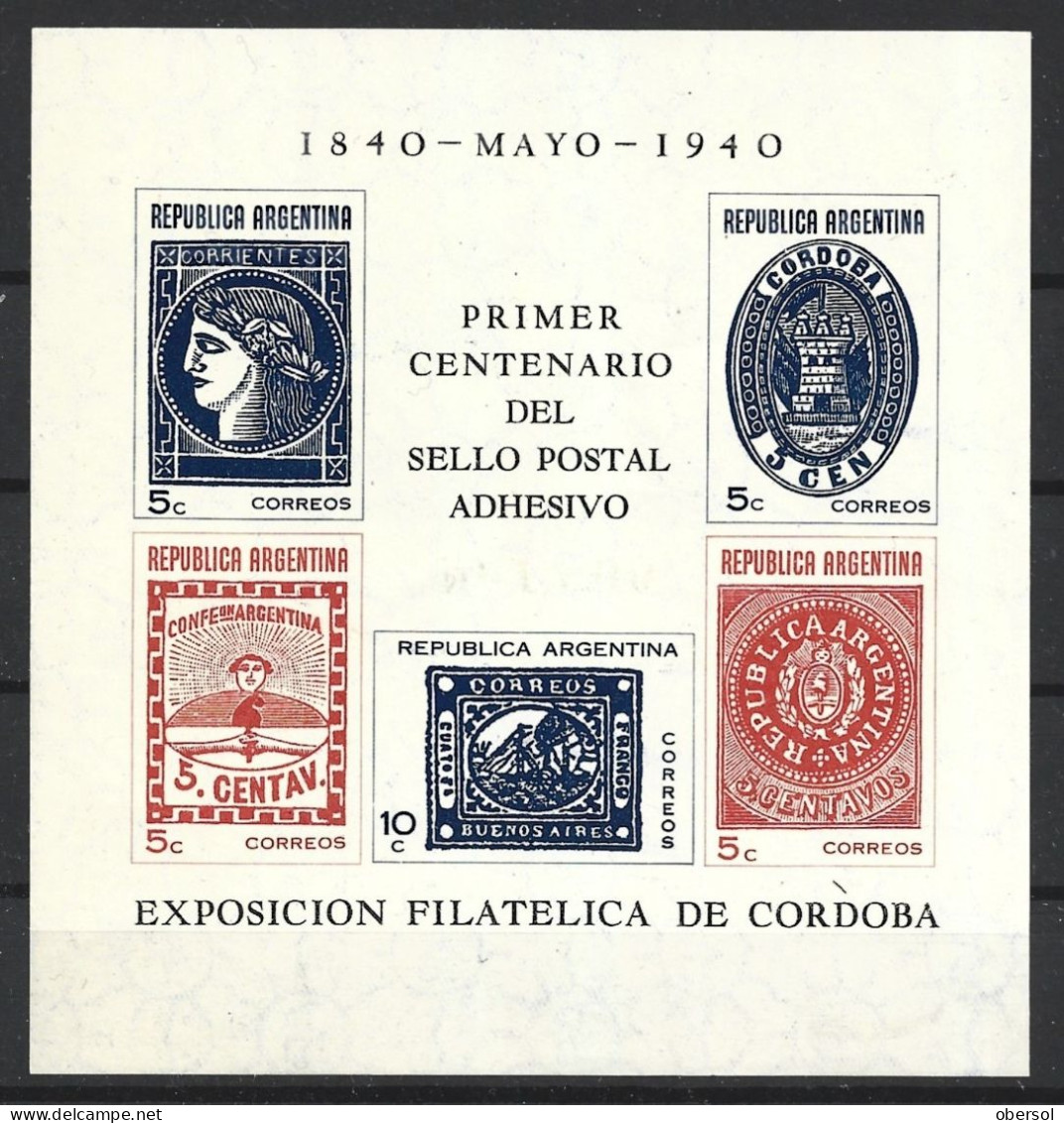 Argentina 1940 Philatelic Exhibition Of Cordoba Centenary Adhesive Postal Stamp MNH Block - Neufs