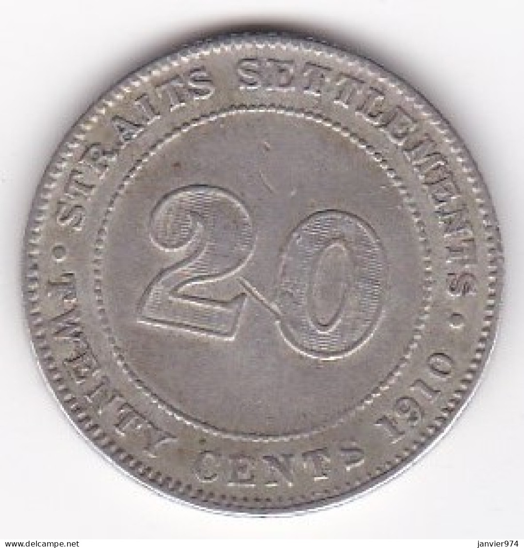 Straits Settlements 20 Cents 1910 Edward VII, En Argent , KM# 22a - Maleisië