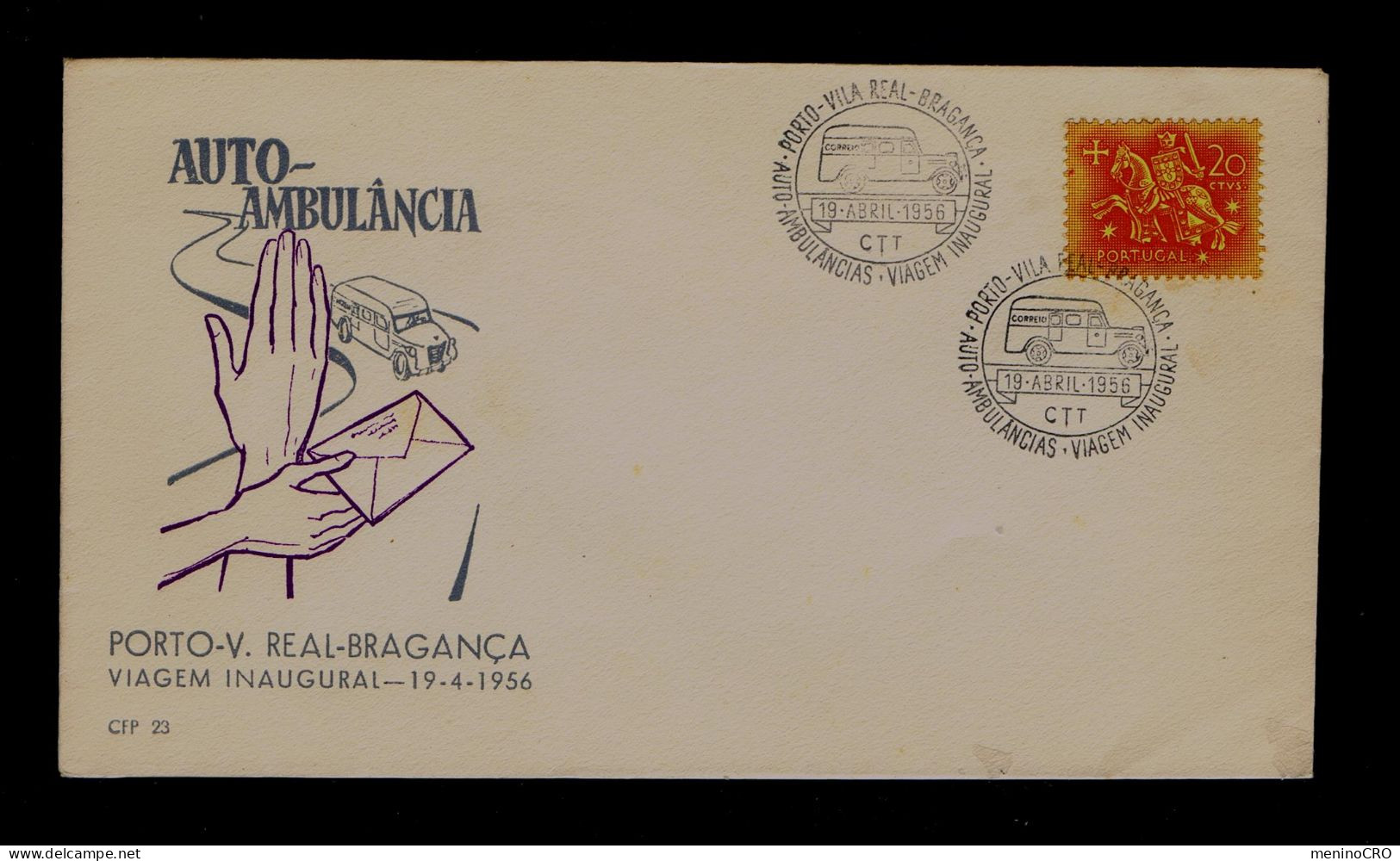 Gc8115 PORTUGAL Auto -Ambulance Courrier Post Office Mail Post ( Inaugural Voyage Porto »Bragança By V.REAL ) Mail 1956 - Poste