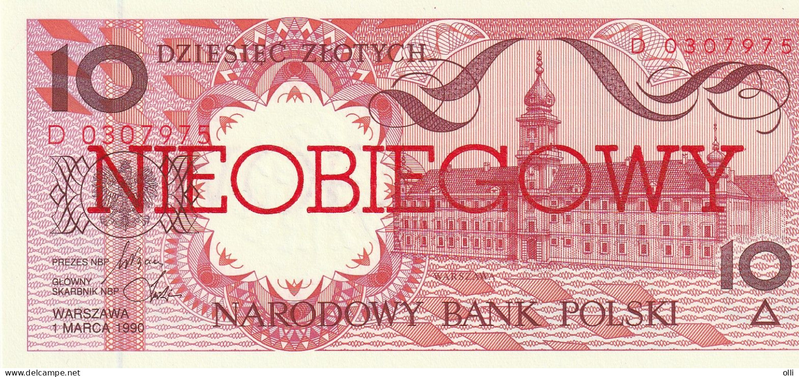 POLAND 1990 10 ZLOTYCH NIEOBIEGOWY  1990 P-167 UNC - Pologne