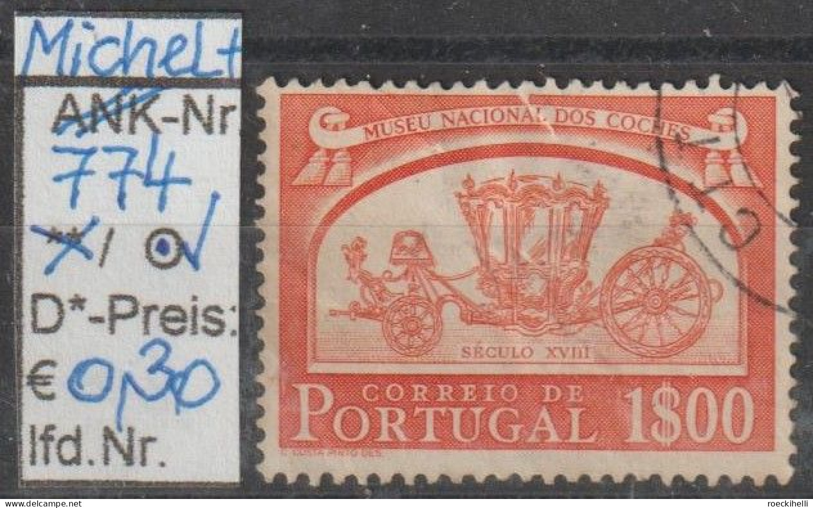 1952 - PORTUGAL - SM "Kutschenmuseum" 1,00 E Rotorange - O Gestempelt - S.Scan  (port 774o) - Gebraucht