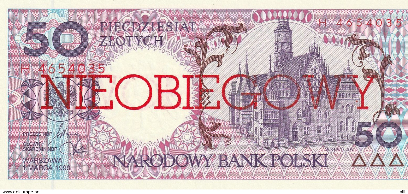 POLAND 50 ZLOTYCH NIEOBIEGOWY  1990 P-169 UNC - Pologne