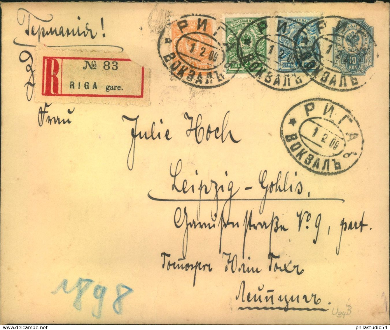 1909, Registered Letter From RIGA STATIO ToLeipzig - Lettland