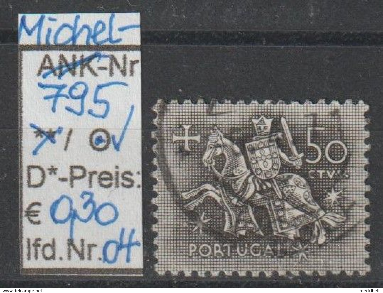 1953 - PORTUGAL - FM/DM "Ritter Zu Pferd" 0,50 C Schwarz - O Gestempelt - S.Scan  (port 795o 01-07) - Used Stamps