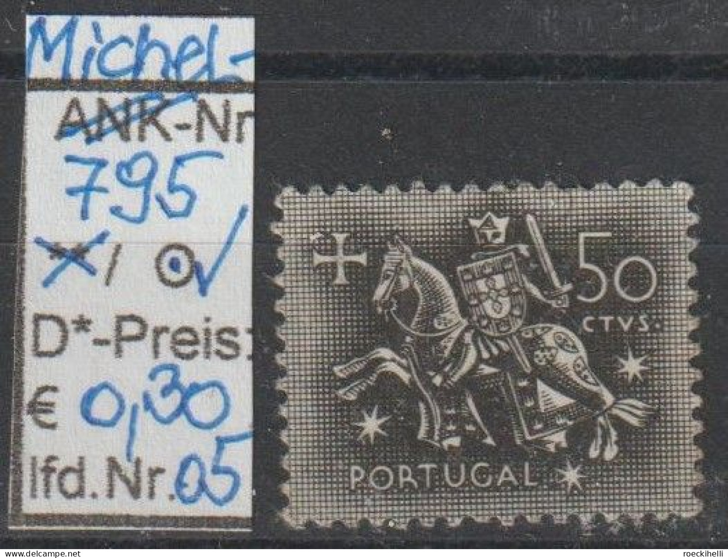 1953 - PORTUGAL - FM/DM "Ritter Zu Pferd" 0,50 C Schwarz - O Gestempelt - S.Scan  (port 795o 01-07) - Used Stamps