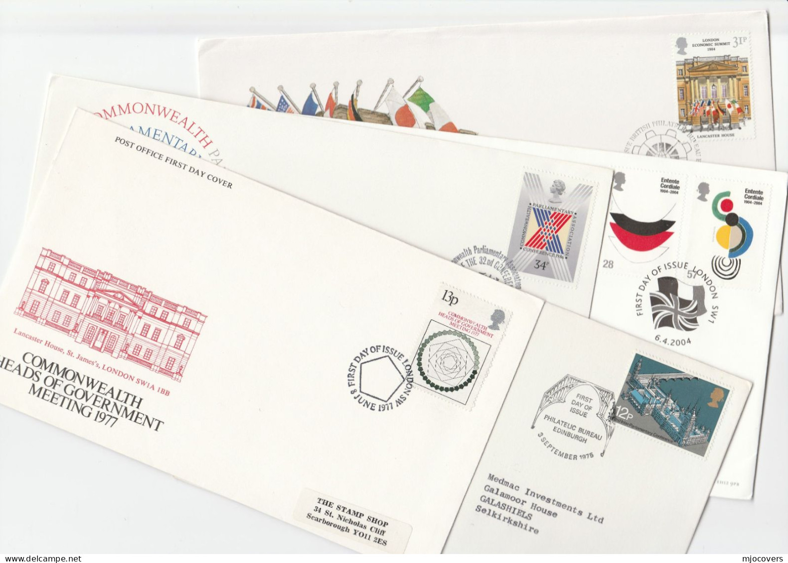 Collection 5 Diff GB FDC 1975-2004 Topic INTERNATIONAL CO-OPERATION  Peace Internat. Government Summit  Etc Stamps Cover - Collections (sans Albums)