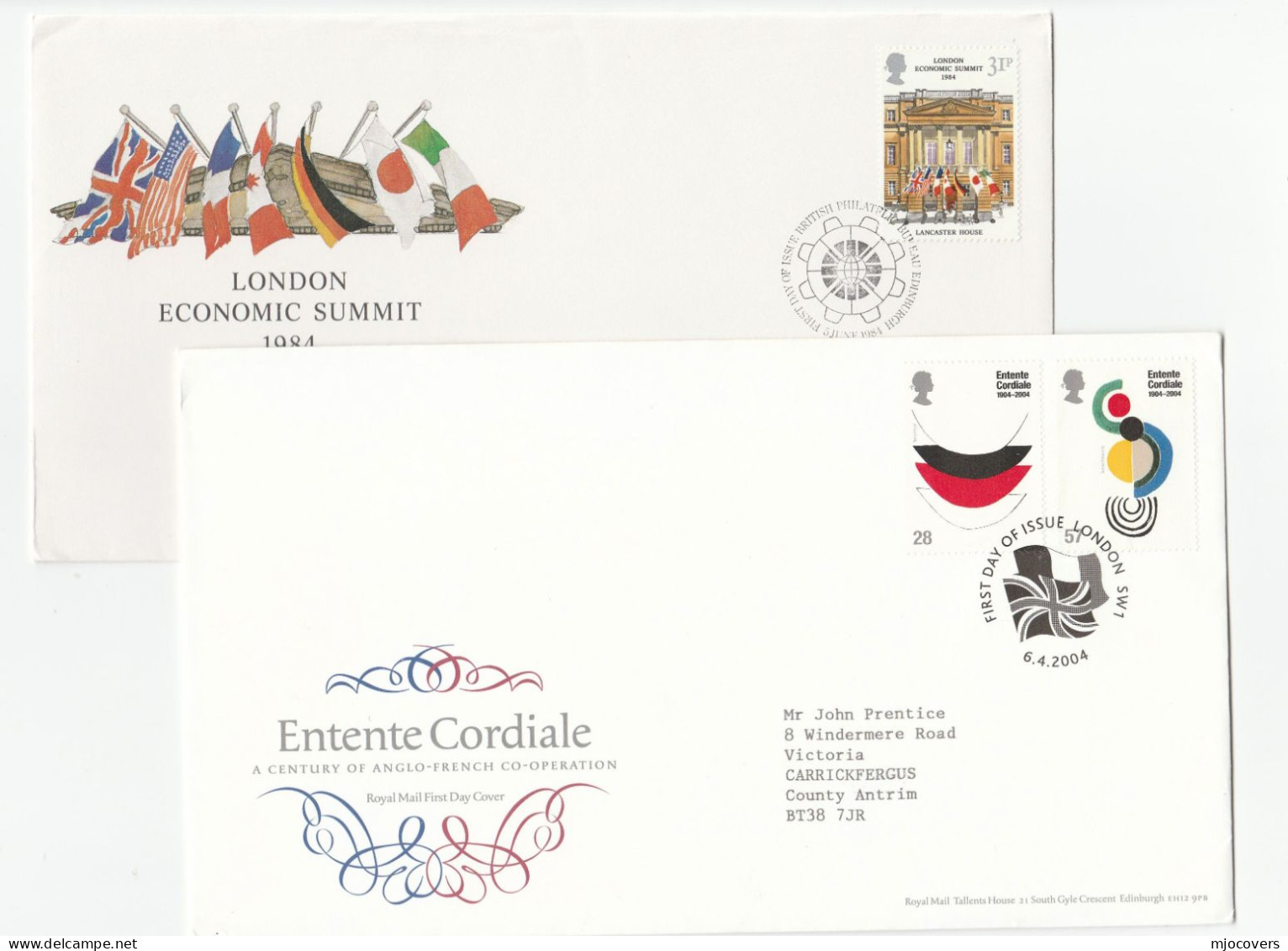 Collection 5 Diff GB FDC 1975-2004 Topic INTERNATIONAL CO-OPERATION  Peace Internat. Government Summit  Etc Stamps Cover - Collections (sans Albums)