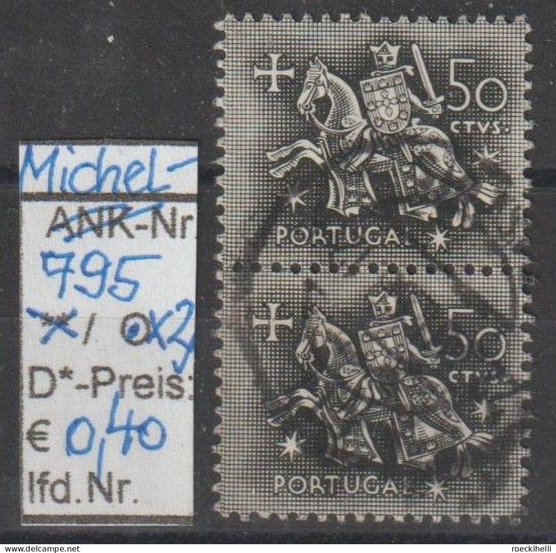 1953 - PORTUGAL - FM/DM "Ritter Zu Pferd" 0,50 C Schwarz - 2x O Gestempelt - S.Scan  (port 795o X2) - Used Stamps