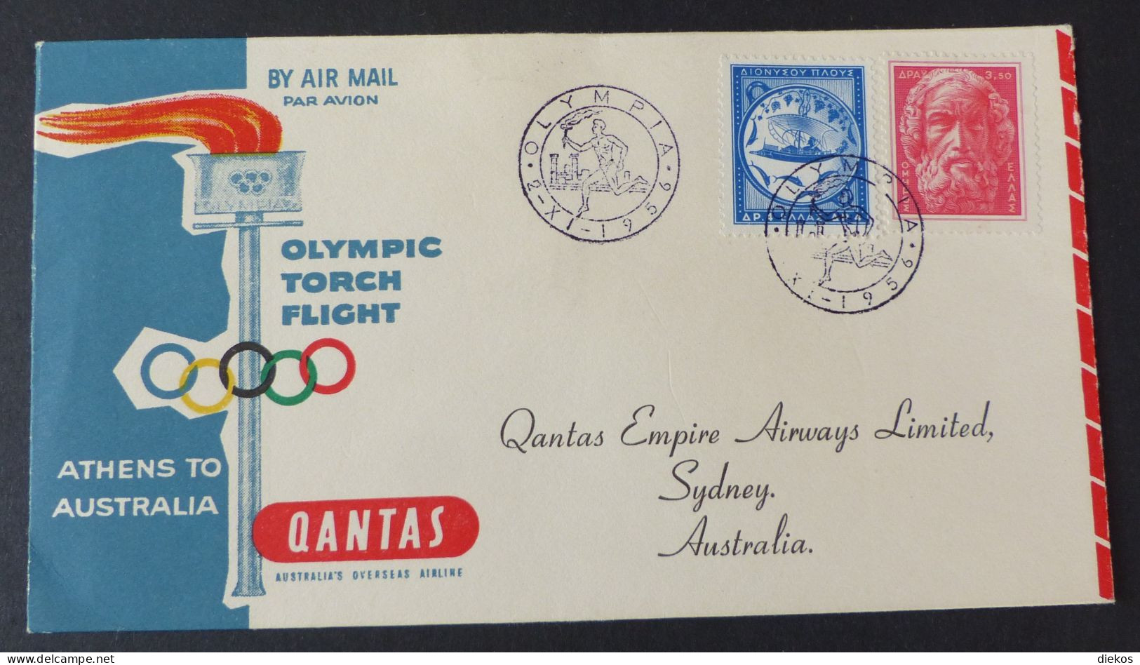 Grichenland  Air Letter 1956  Qantas Olympia Athens To Australia #cover5678 - Ete 1956: Melbourne