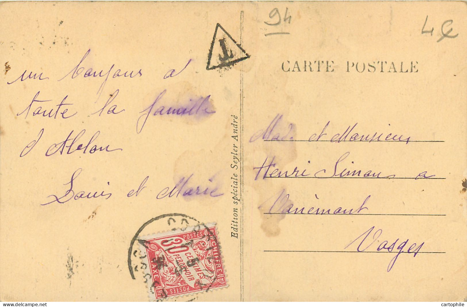 94 - ABLON - Route D'Athis - Carte Taxée 30cts - Ablon Sur Seine