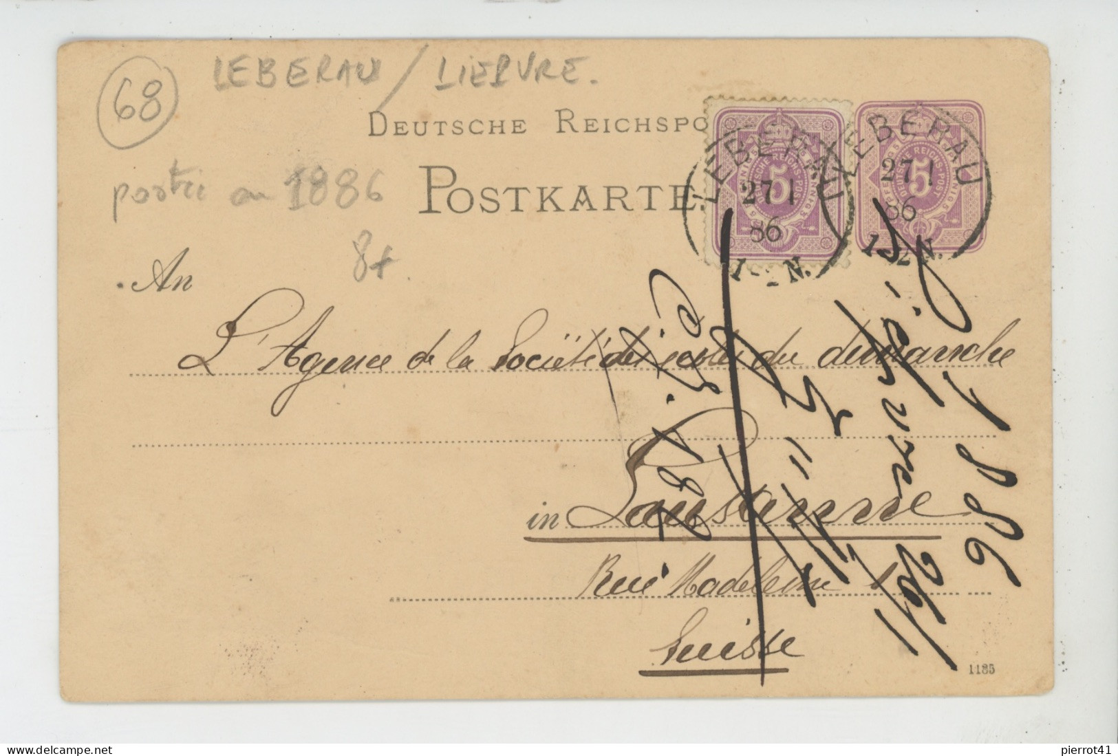 ALSACE - LIEPVRE - LEBERAU - Carte De Correspondance DEUTSCHE REICHSPOST Avec Timbre Et Cachet Ambulant De 1886 - Lièpvre