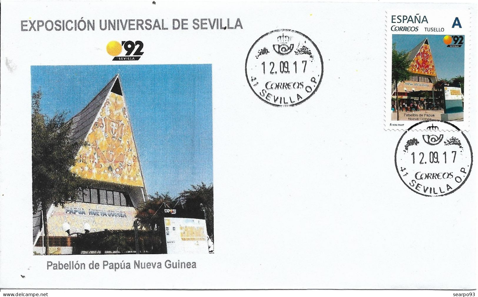 SPAIN. COVER EXPO'92 SEVILLA. PAPUA NEW GUINEA PAVILION - Brieven En Documenten