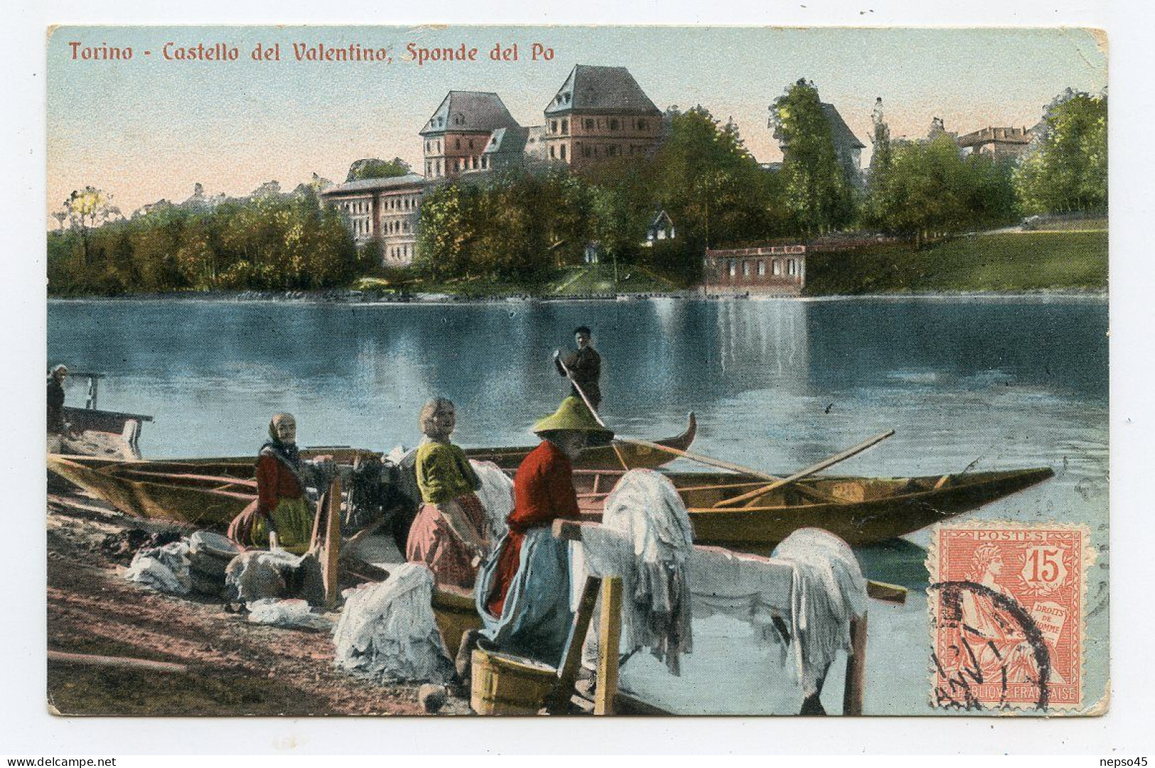 Italie.Italia.Torino Castello Del Valentino Sponde Del Pa,vieux Métier Les Lavandières.carte Animée En Couleur. - Castello Del Valentino