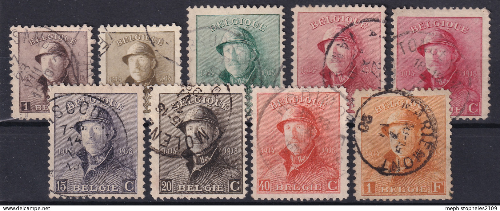 BELGIUM 1919 - Canceled - Sc# 124-127, 127a, 128, 129, 132, 134 - 1915-1920 Alberto I