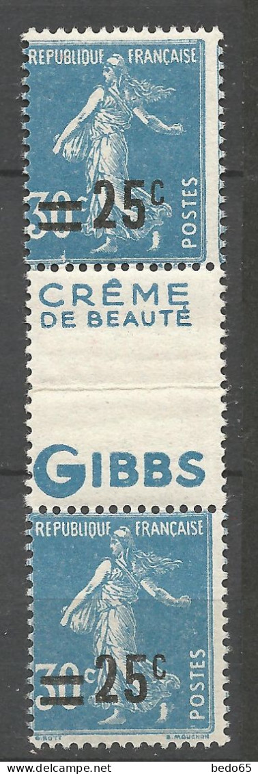 SEMEUSE Surchargé N° 217 Paire Double  Pub GIBBS NEUF** LUXE SANS CHARNIERE  / Hingeless /MNH - Unused Stamps