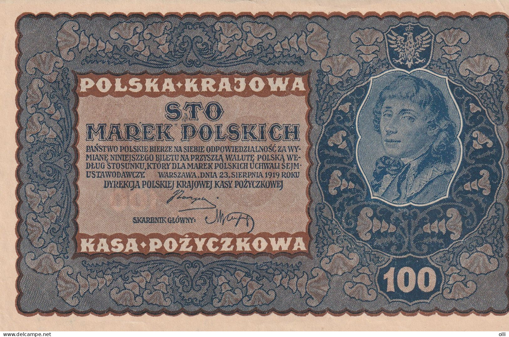 POLAND 100 ZLOTYCH 1919 P-27 AUNC - Pologne