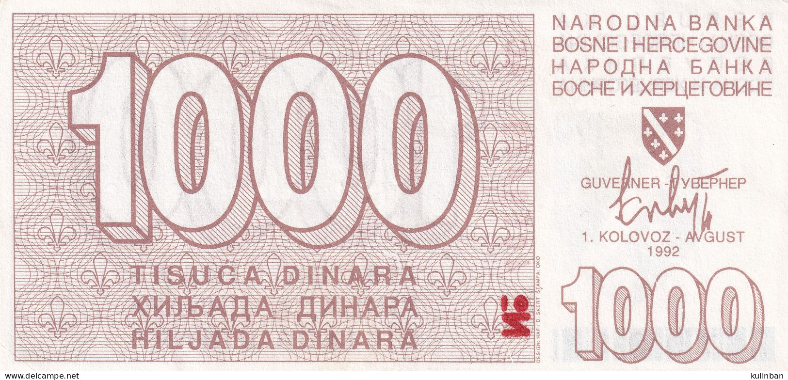 Bosnia And Herzegovina,Sarajevo 1.000 Dinara, Pick-26 (1.8.1992) - UNC - Bosnie-Herzegovine