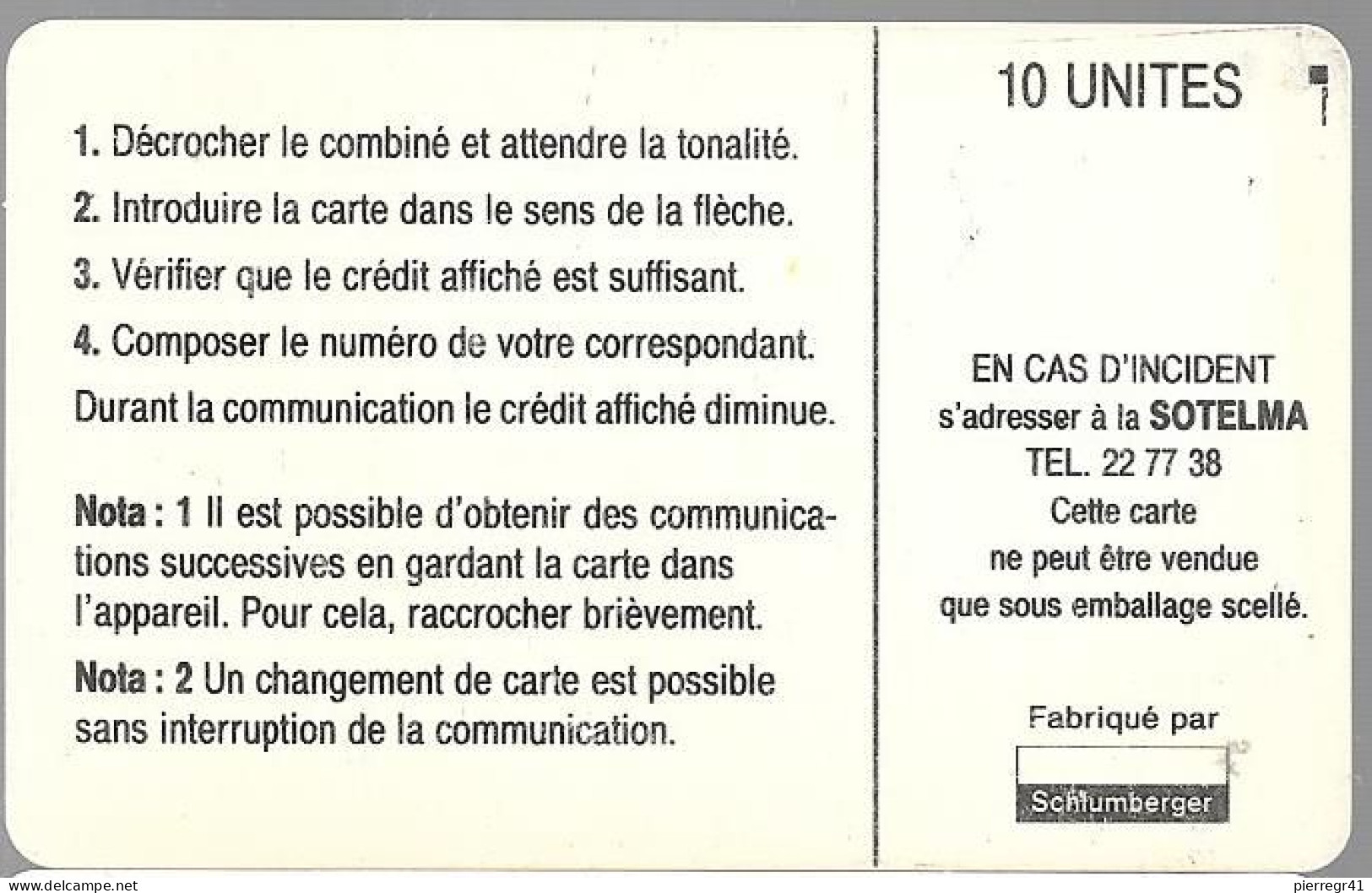 CARTE-SANS-PUCE-eet Logt-AFRIQUE-MALI-10U-GENERIQUE NOIRE-Utilisé-BE- - Malí