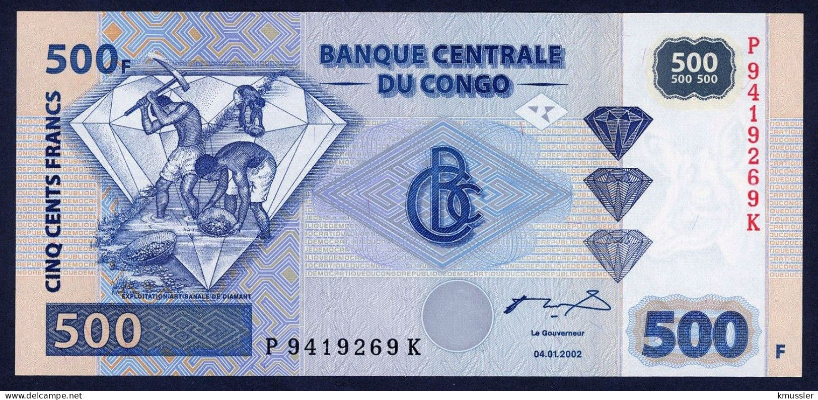 # # # Banknote Kongo (Congo) 500 Francs (P-96) UNC # # # - Repubblica Democratica Del Congo & Zaire