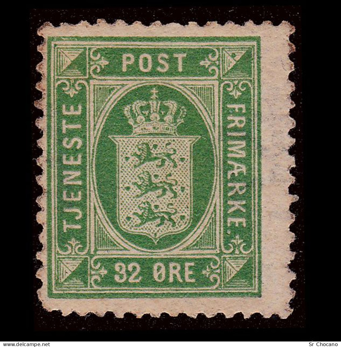 DENMARK.1875.OFFICIAL.32o Green.SCOTT O9.New. - Unused Stamps