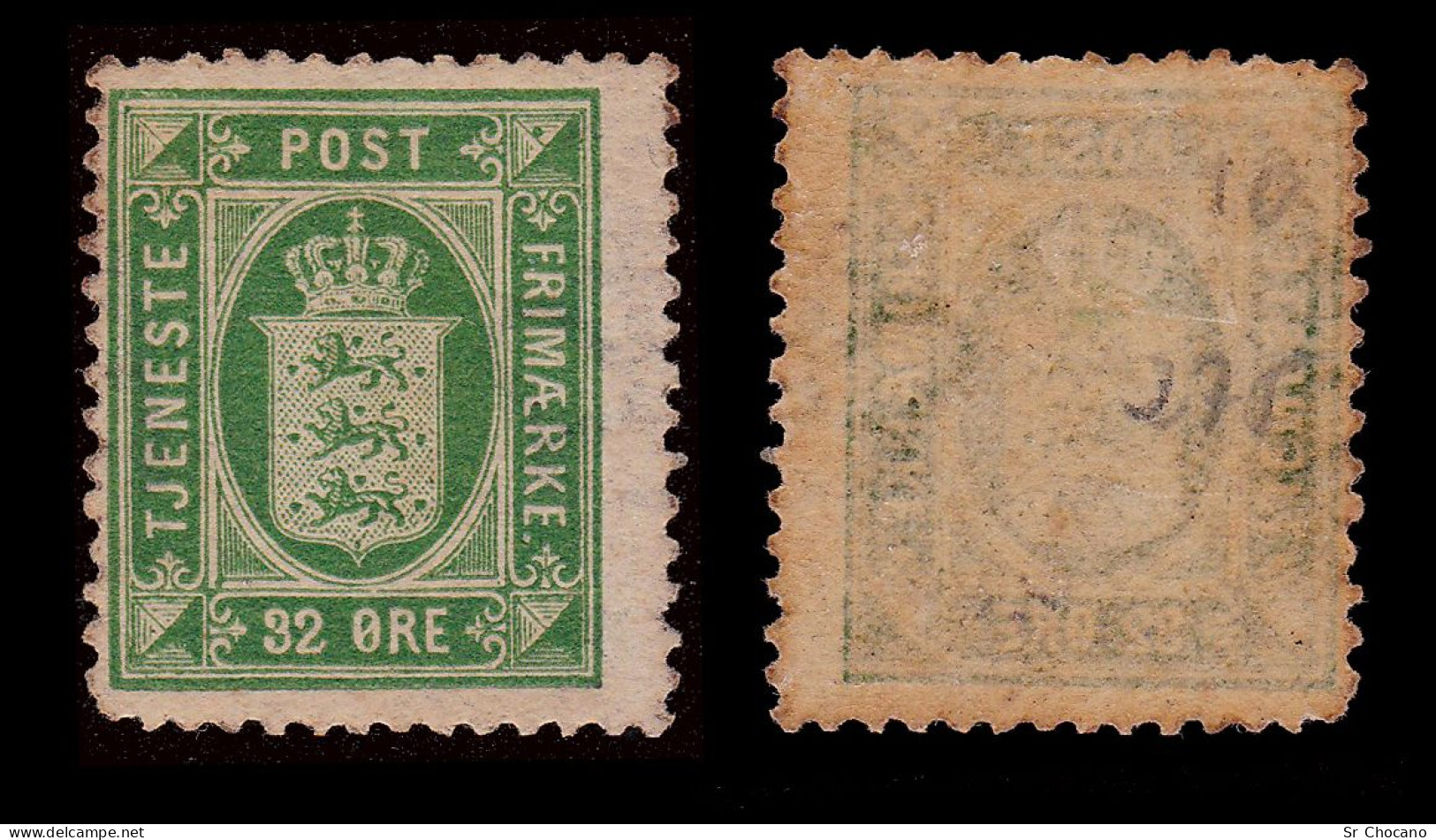 DENMARK.1875.OFFICIAL.32o Green.SCOTT O9.New. - Ongebruikt