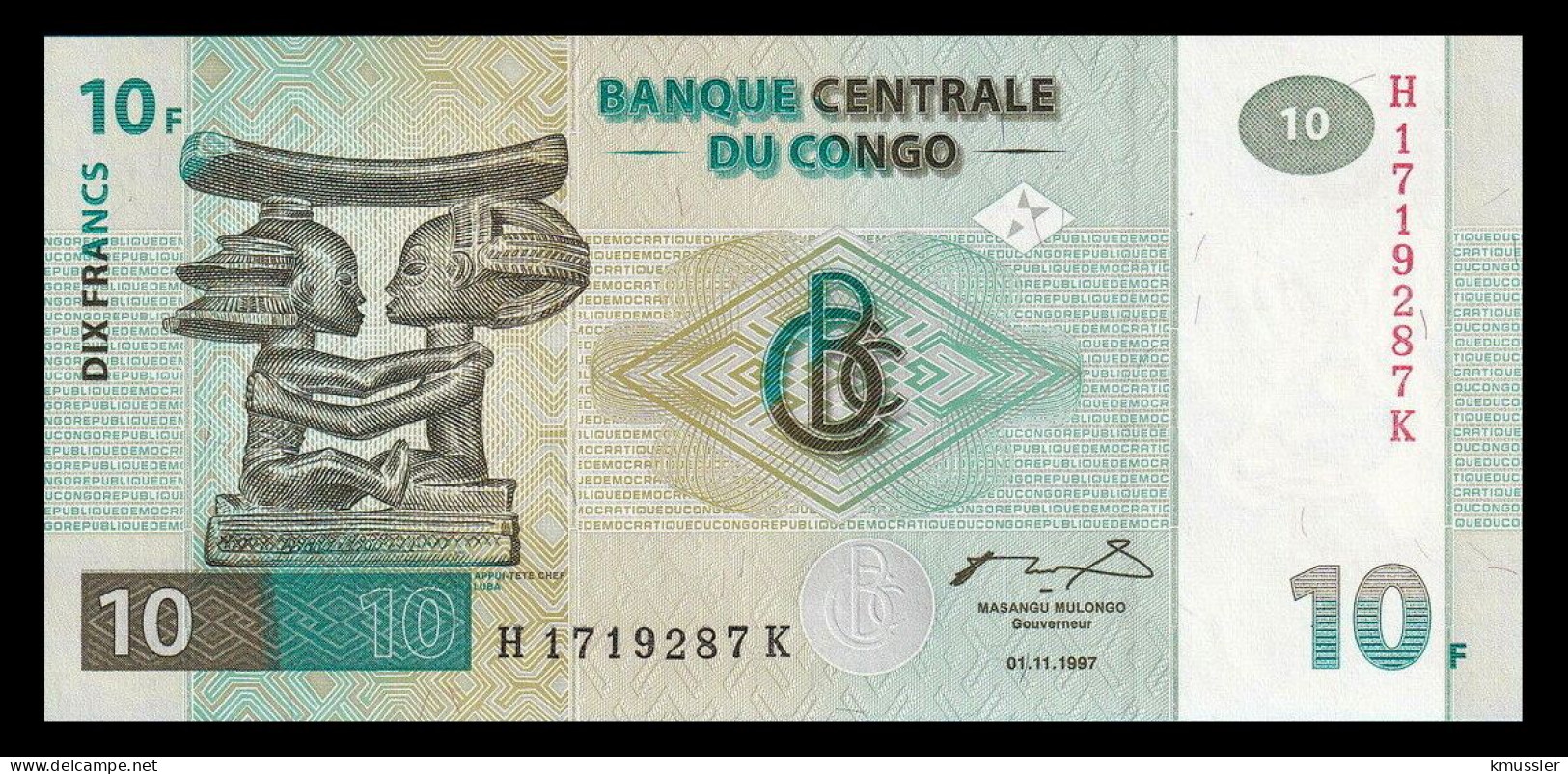# # # Banknote Kongo (Congo) 10 Francs 1997 (P-87B) 1997 HdM UNC # # # - Democratische Republiek Congo & Zaire