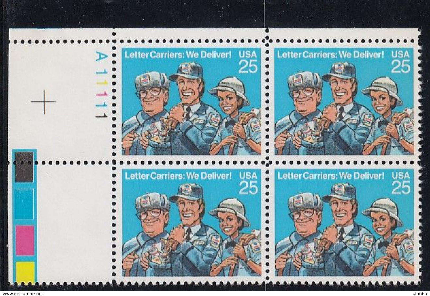 Sc#2420, Letter Carriers 25-cent 1989 Issue, Plate # Block Of 4 MNH US Postage Stamps - Numéros De Planches