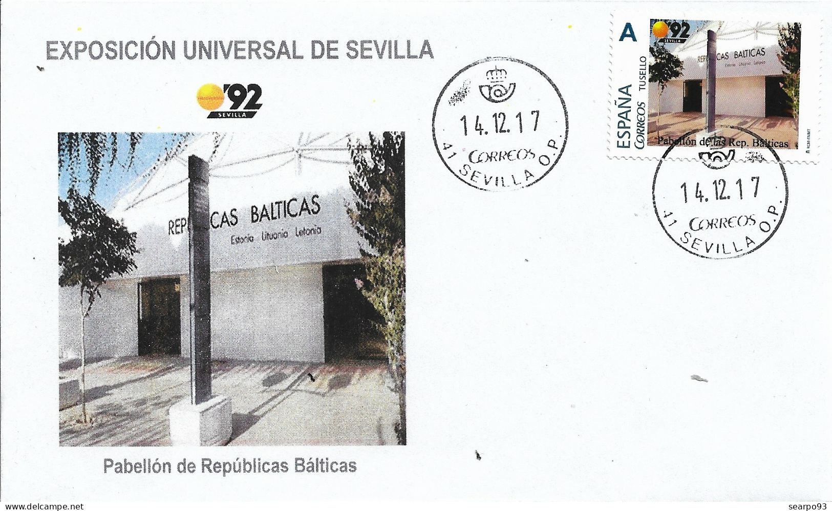 SPAIN. COVER EXPO'92 SEVILLA. PAVILION OF THE BALTIC REPUBLIC - Lettres & Documents